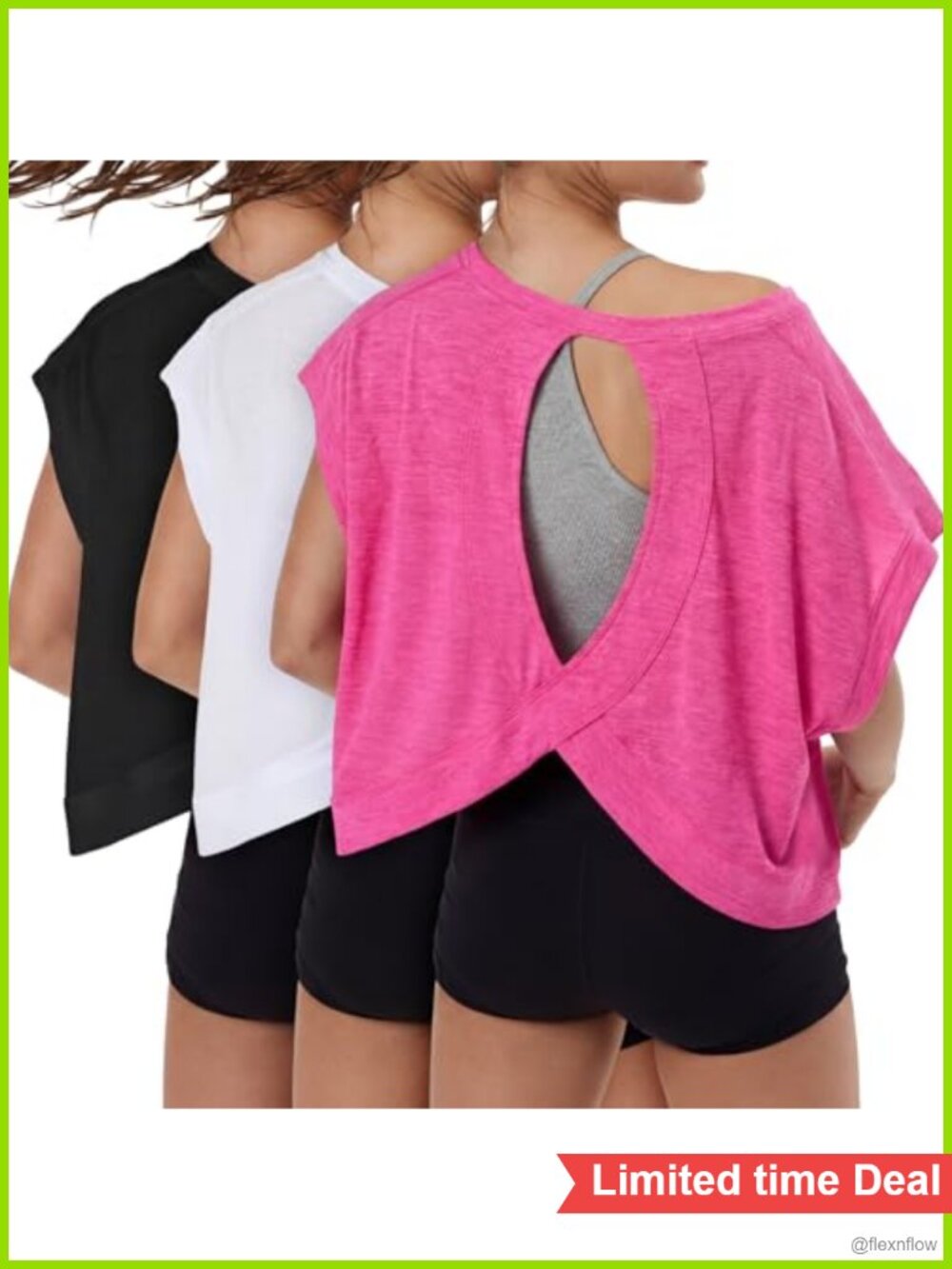 Women's Criss-Cross Open Back Crop Athletic Top 3-Pack (95% Polyester, 5%